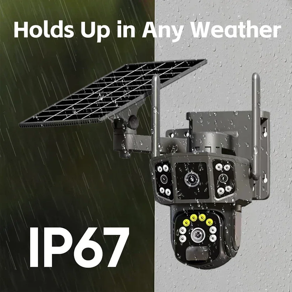 WIFI 4G SIM Solar Camera V380, 10X, 4K Dual Lens Outdoor Security Camera Wireless PTZ IP Camera Solar