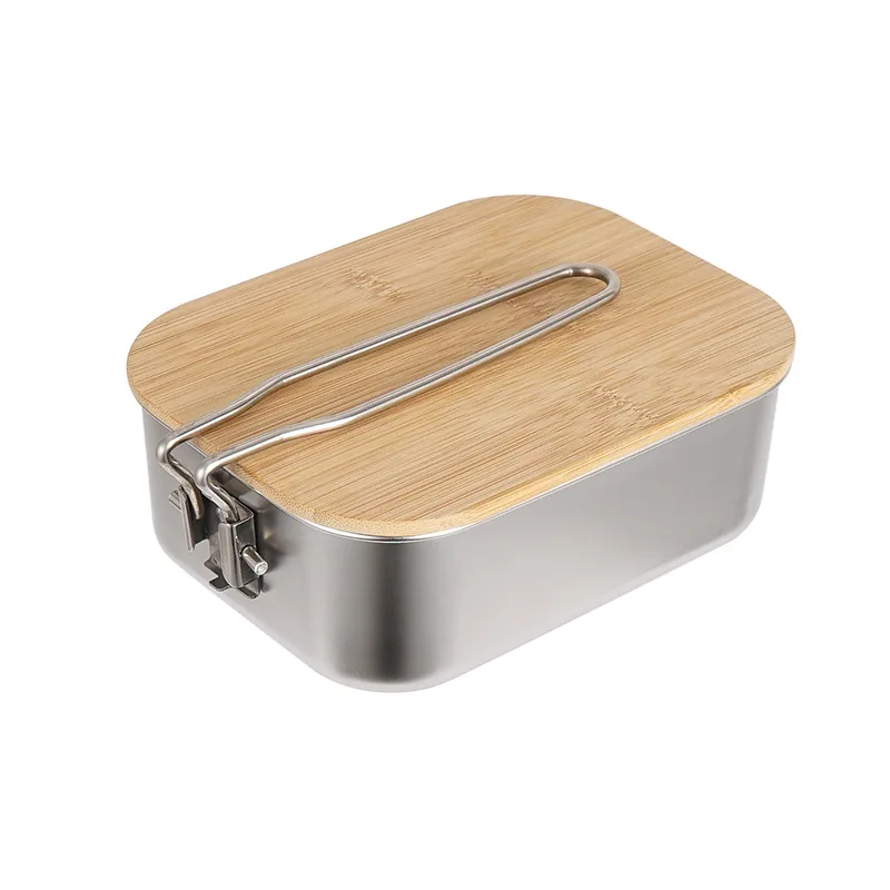 

Bento Lunch Box with Bamboo Lid Cutting Board Camping Picnic Stainless Steel Fruit Salad Tableware Bento Storage Breakfast Box