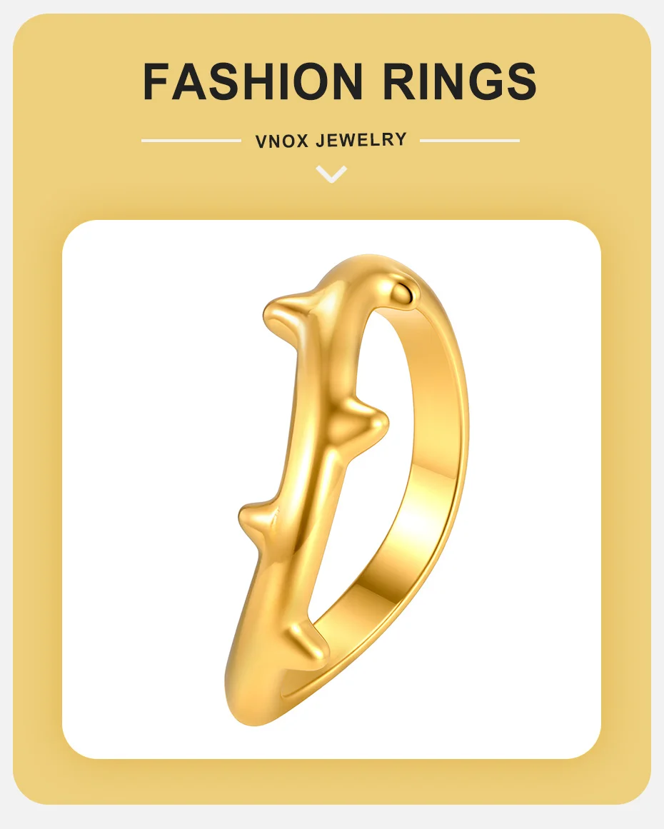 Vnox Einzigartiger Vintage-Dornenring für Frauen, vergoldeter Edelstahl, geometrischer Fingerring, minimalistischer Punk-Schmuck, tägliche Geschenke – Detail 1