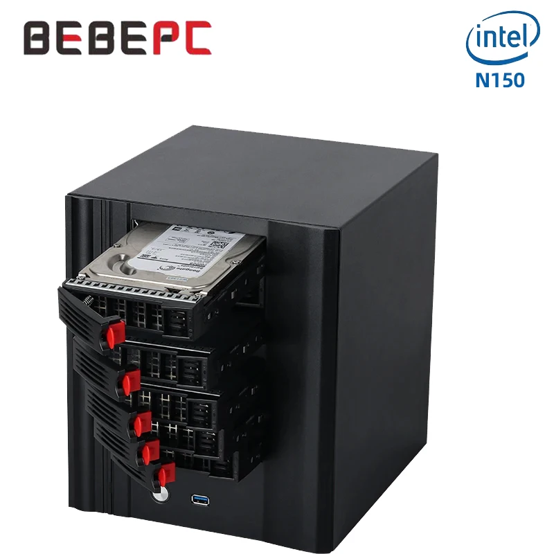 BEBEPC 6Bay HDD SATA da 2,5/3,5 pollici NAS Mini PC con supporto Inter N100 Computer router Linux per la casa con 6xUSB Windows10 Ready