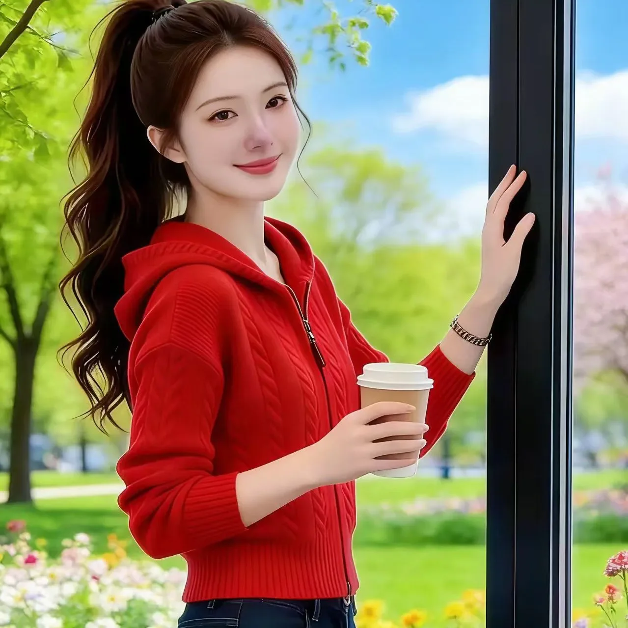 Knit Hooded Sweater Women Zip  - đánh giá và giá Women'S Fashion Zip Hoodie