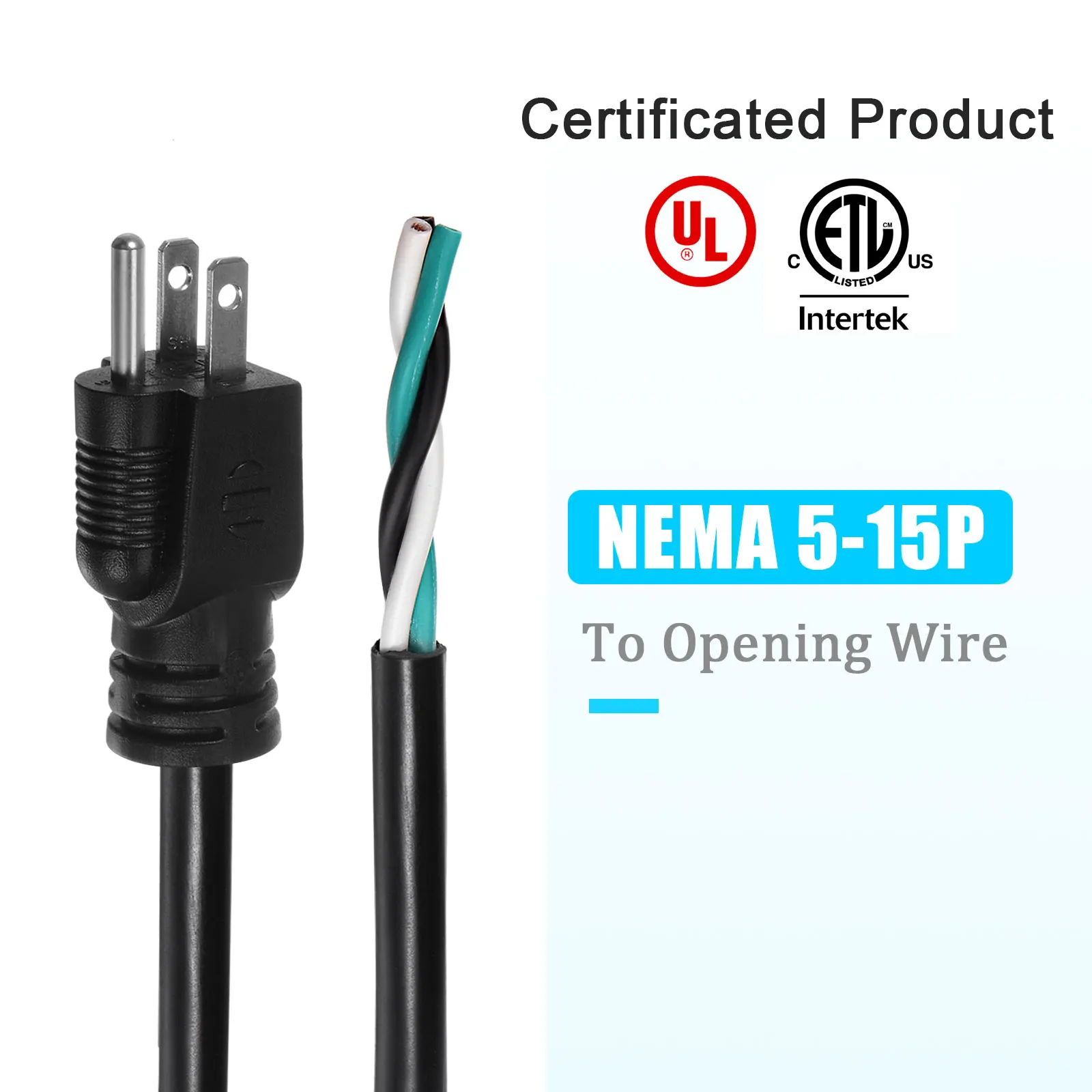 uxcell 1Pcs AC Power Cord 15/20/24ft 12AWG 3 Prong Replacement Power Supply Cord Cable 5-15P for AC Appliance and Power Tool