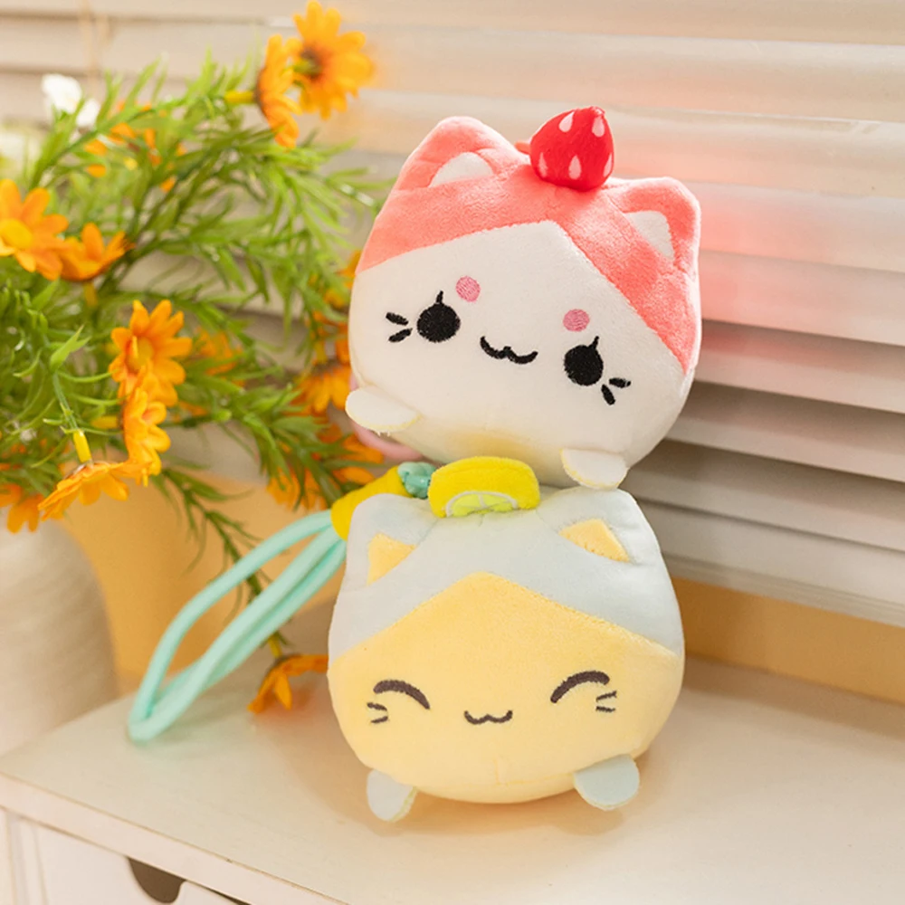 Simulation Strawberry Kitty Cat Pendant Plush Toys Bag Charm Lemon Cat Stuffed Animal Backpack Accessory Christmas Birthday Gift