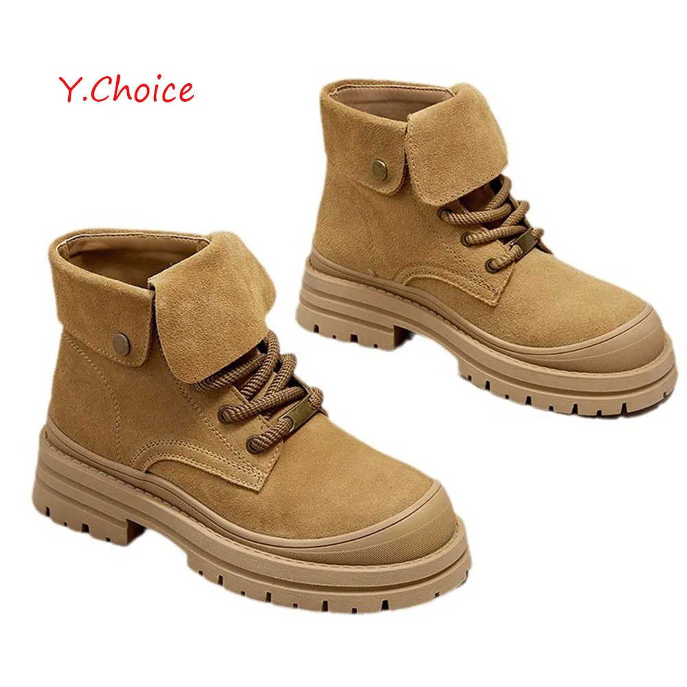 

Y.Choice Women Outdoor Ankle Boots 2024 Winter Snow Boot Lace Up Thick Bootom Platform Solid Shoes For Women Sneakers