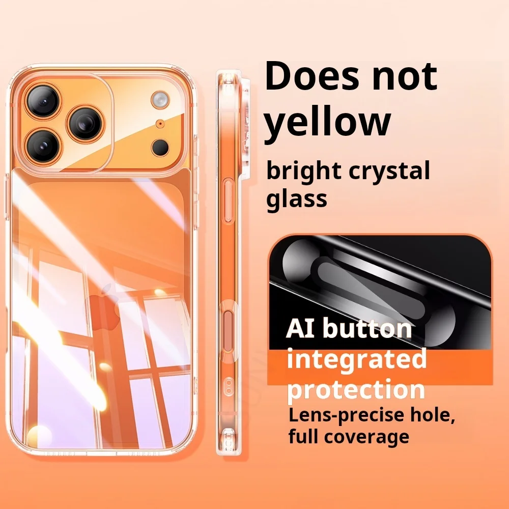 Crystal Transparent Glass Phone Case For iPhone 18 17 Air 16 E 15 14 Plus 13 12 Mini 11 18 Pro Max TPU Border Shockproof Cover