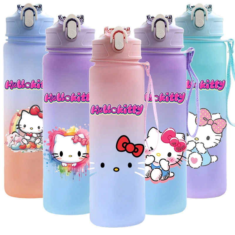 750Ml Hello Kitty Straw Cup Leak Proof Large Capacity Water Cup Children Portable Plastic Jug Outdoor Camping Water Cup Gifts