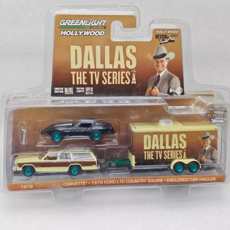 Luz verde 1:64 1978 corvette & 19997 ltd & fechado reboque máquina verde liga modelo de carro decoração estática brinquedos de presente colecionáveis