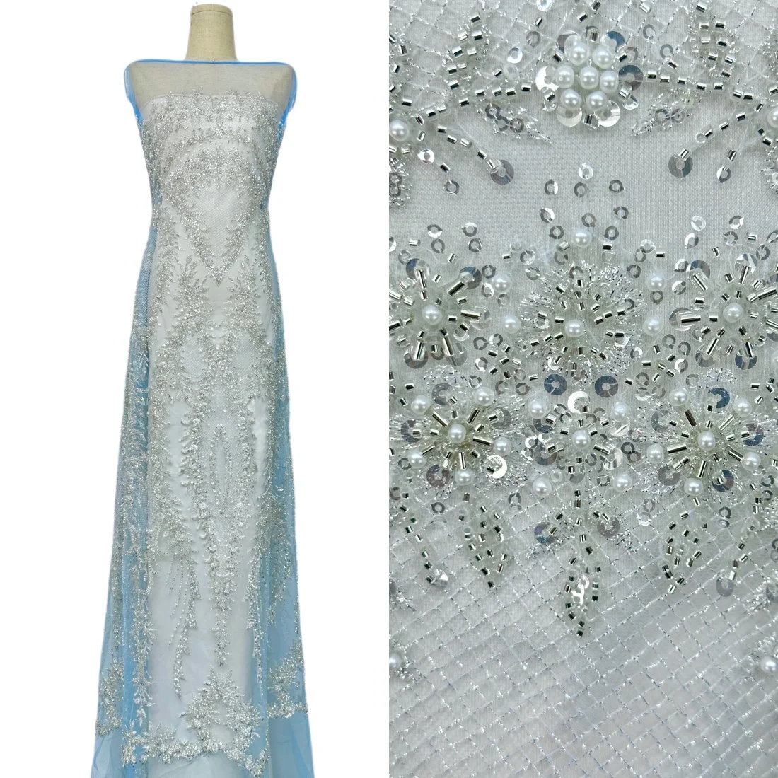 

Luxury African Beads Nigerian Heavy Mesh Lace Fabrics High Quality Embroidery Sequins Net Lace Fabric For Party Dress
