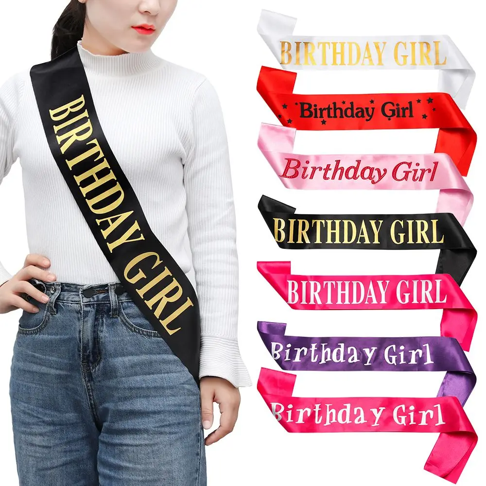 Fashion Glitter Happy Birthday Ribbons Satin Sash Birthday Girl Shoulder Girdle