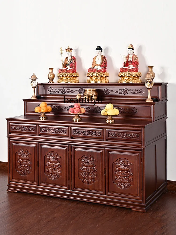 

rosewood solid wood three-layer Buddhist table for household Chinese living room incense table Buddhist cabinet