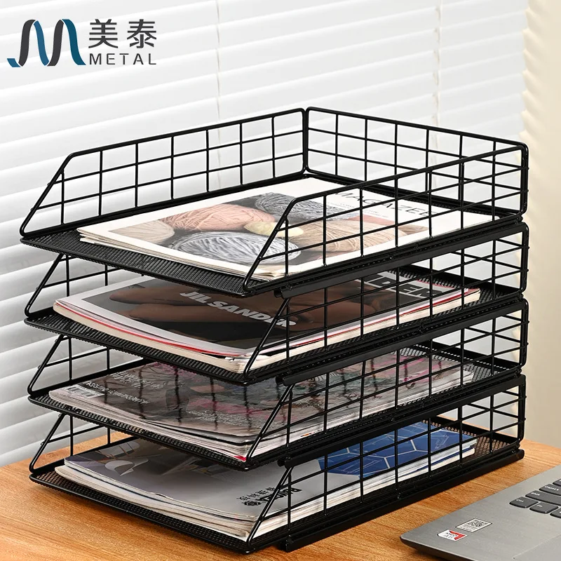 3-Tier Metal Document Storage Box Heavy Duty Vertical File Rack Organizer for Office Desk Paper Holder Shelf
