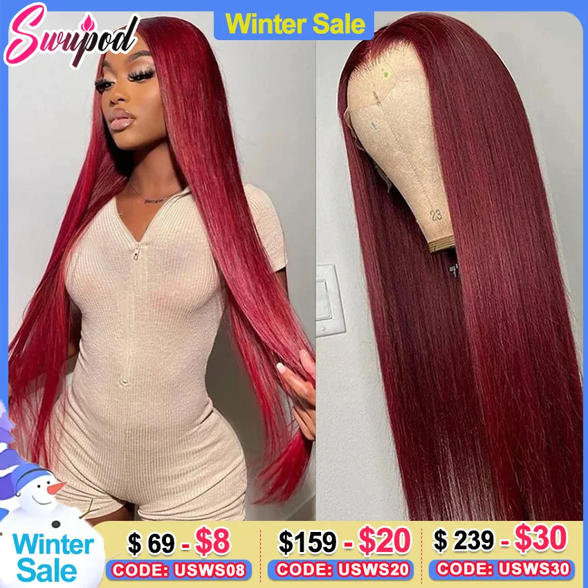 

13x6/13x4 Hd Lace Front Human Hair Red Burgundy 99j Brazilian Straight Lace Frontal Wigs For Black Women Pre Plucked Colored