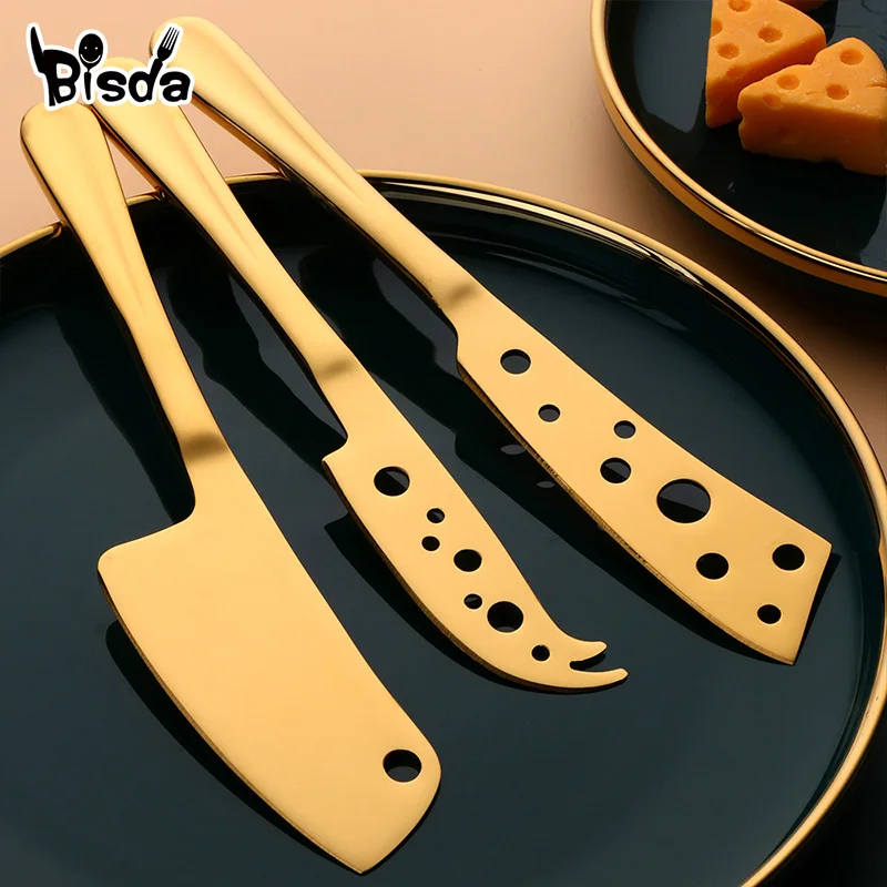 3PCS Cheese Tool Set Gold Cheese Slicer Cutter Knife Creative Cheese Graters Kitchen Baking Tools Cake Spatula Butter Knife