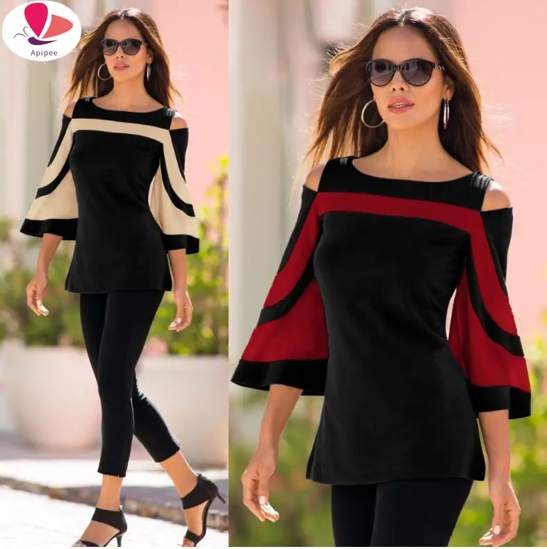 3 Colors 2024 New Women Flare Sleeve Casual Blouse Female Solid Color Fashionable Spring Shirts Outfits Party Clubwear T Shirt