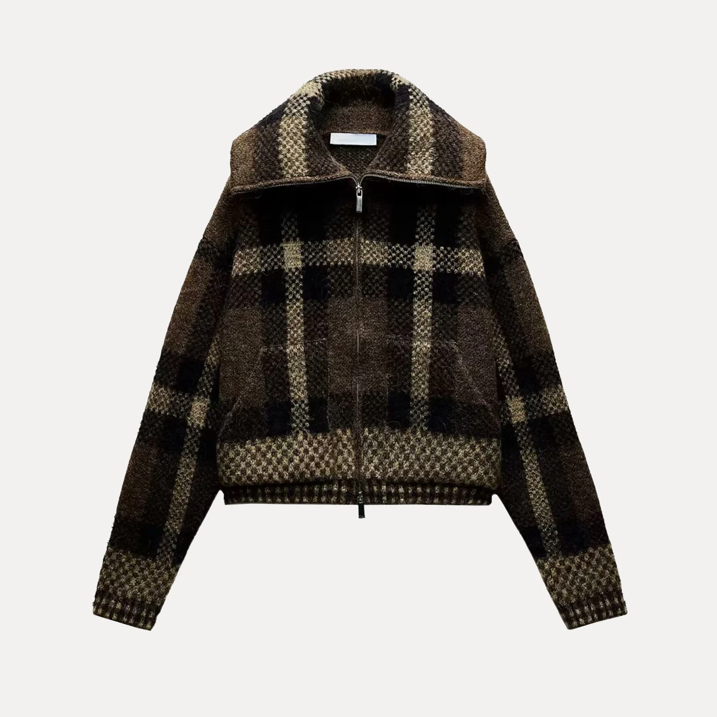 Z 2025 New Faion Personali tejido a cuadros piloto Jaet mujer ort prendas de vestir exteriores ajuste suelto largo Sve cierre de cremallera