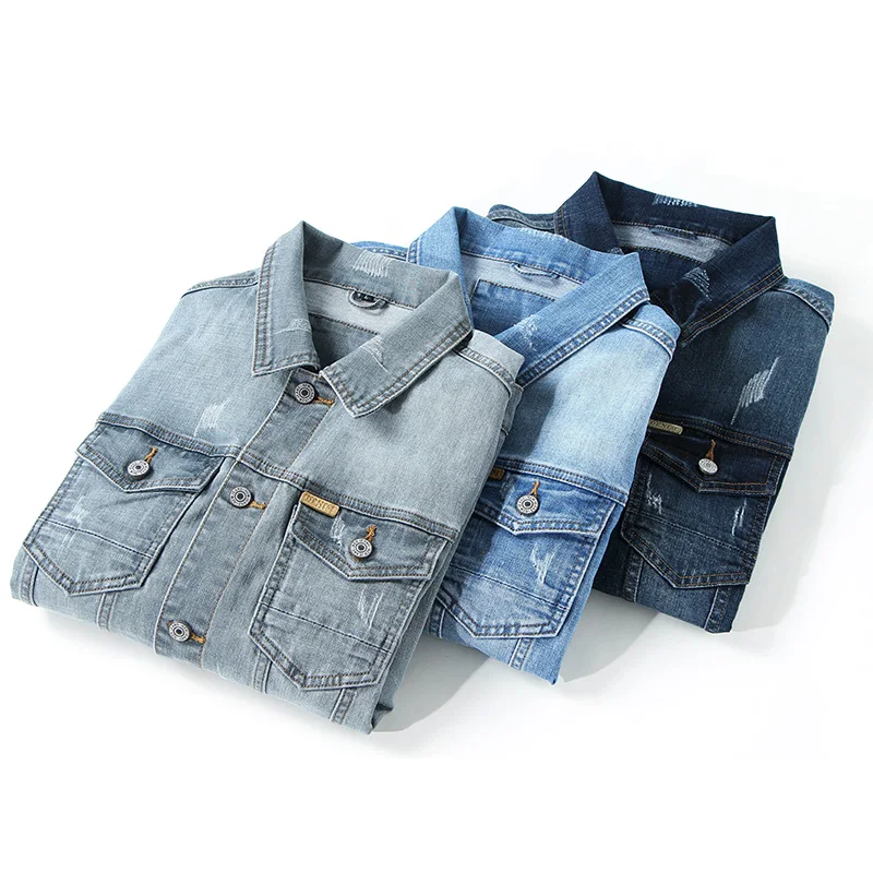 Jacket Men\'s Casual Cotton Black Denim Jaqueta Jeans Masculina  Slim Washed Retro Classic Blue Jeans Coat Male Men Clothing