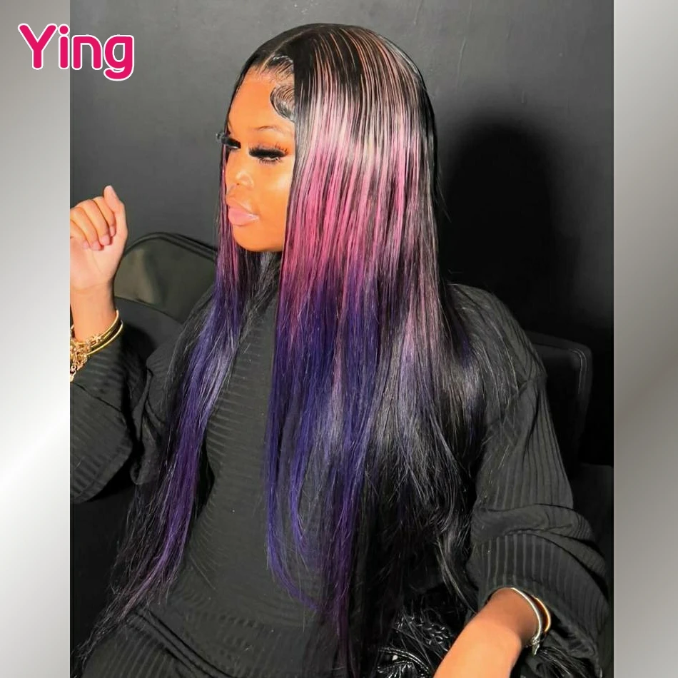 

13x4 Omber Wigs Colored Lace Front Human Hair Wigs For Women 30 36 Inch Pink Purple Straight 13x6 Lace Frontal Wigs Human Hair