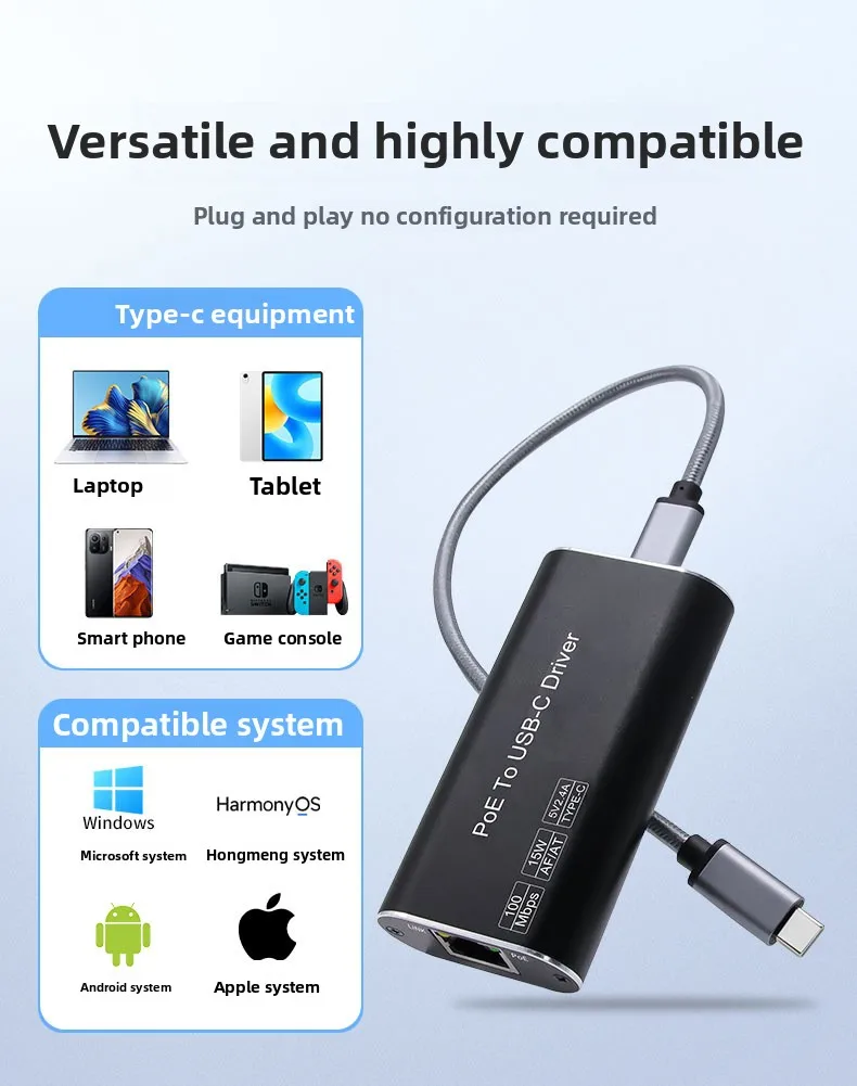 

Тип C USB 2.0 Ethernet-адаптер 100 Мбит/с Проводная сетевая карта Gigabit LAN-карта-концентратор для ноутбука/настольного компьютера Сетевой адаптер RJ45