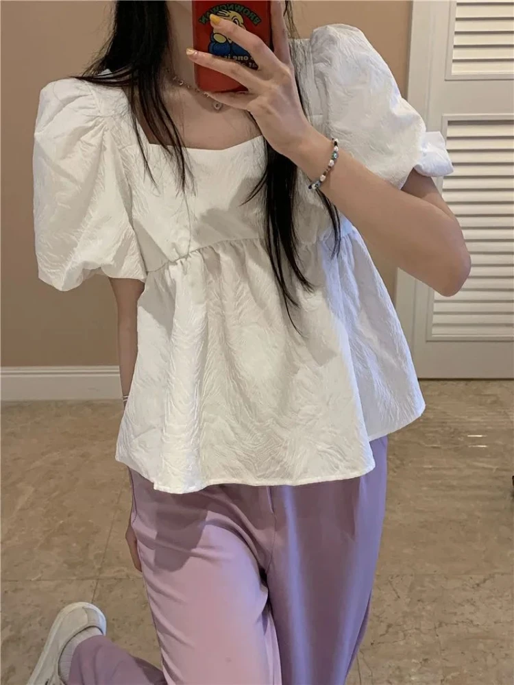 Blouses Women Folds Simple Designed Sweet Graceful Tender Stylish Prevalent Daily Ladies Basics Korean Style Leisure All-match