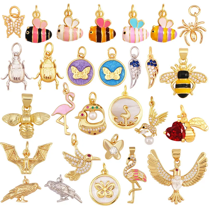 Trendy European American Jewelry Cute Animal Kingfisher Butterfly Bee Flamingo Necklace Pendant Bracelet DIY Handmade Supply R39