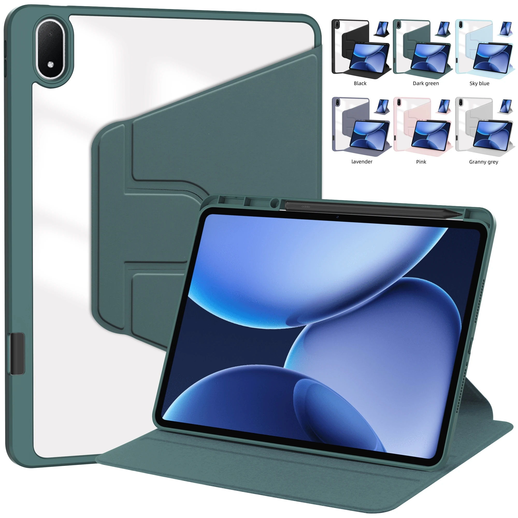 

Для OPPO Pad 4 Pro 13,2 дюйма 2025 Чехол OPD2409 Вращающаяся на 360 градусов подставка для планшета Funda для OPPO Pad4 Pro 13,2 дюйма Держатель для карандашей Прозрачная задняя панель
