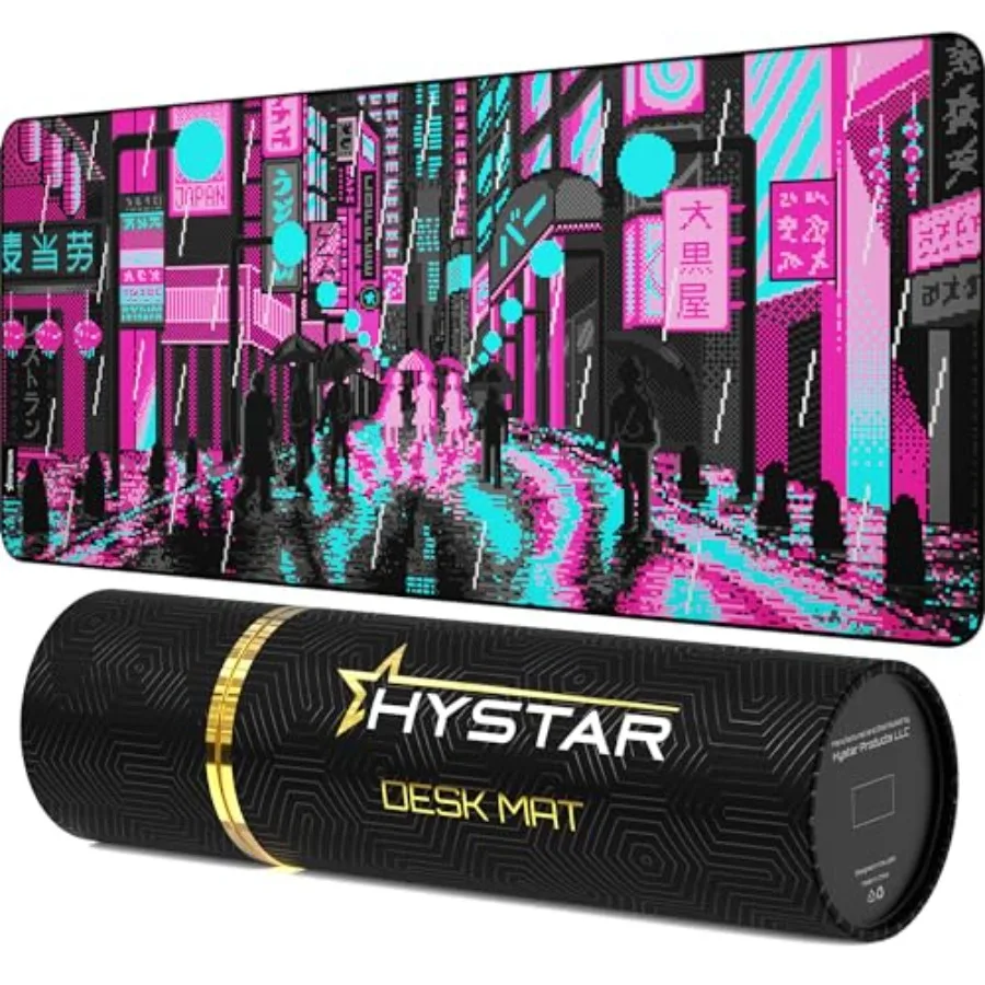 

® Etended Gaming Mouse Pad"" 5mm Thick, Waterproof Surface, Smooth Polyester Fabric, Natural Rubber Base Retro Tokyo