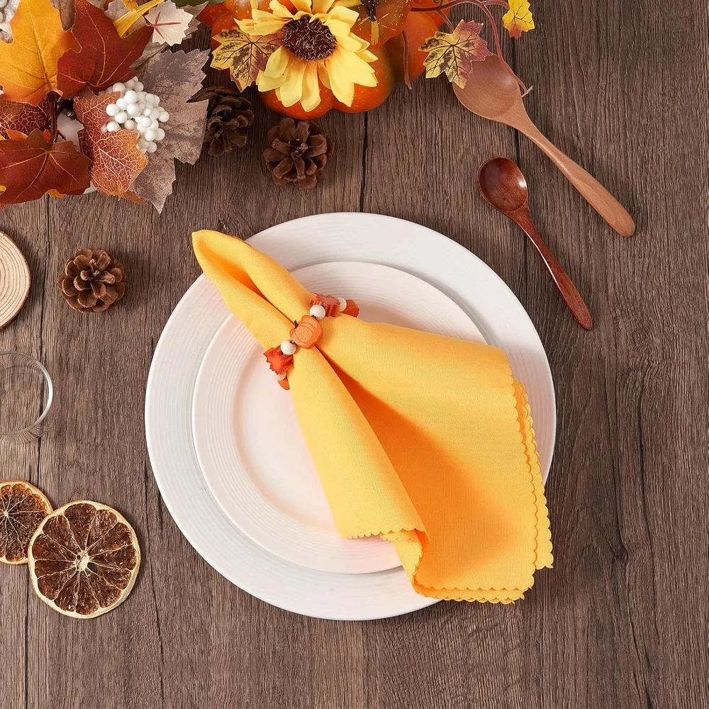 Fall Thanksgiving Napkin Rings Set of 12, Pumpkin Maple Leaf Wooden Bead Napkin Rings for Fall Thanksgiving Decorations,