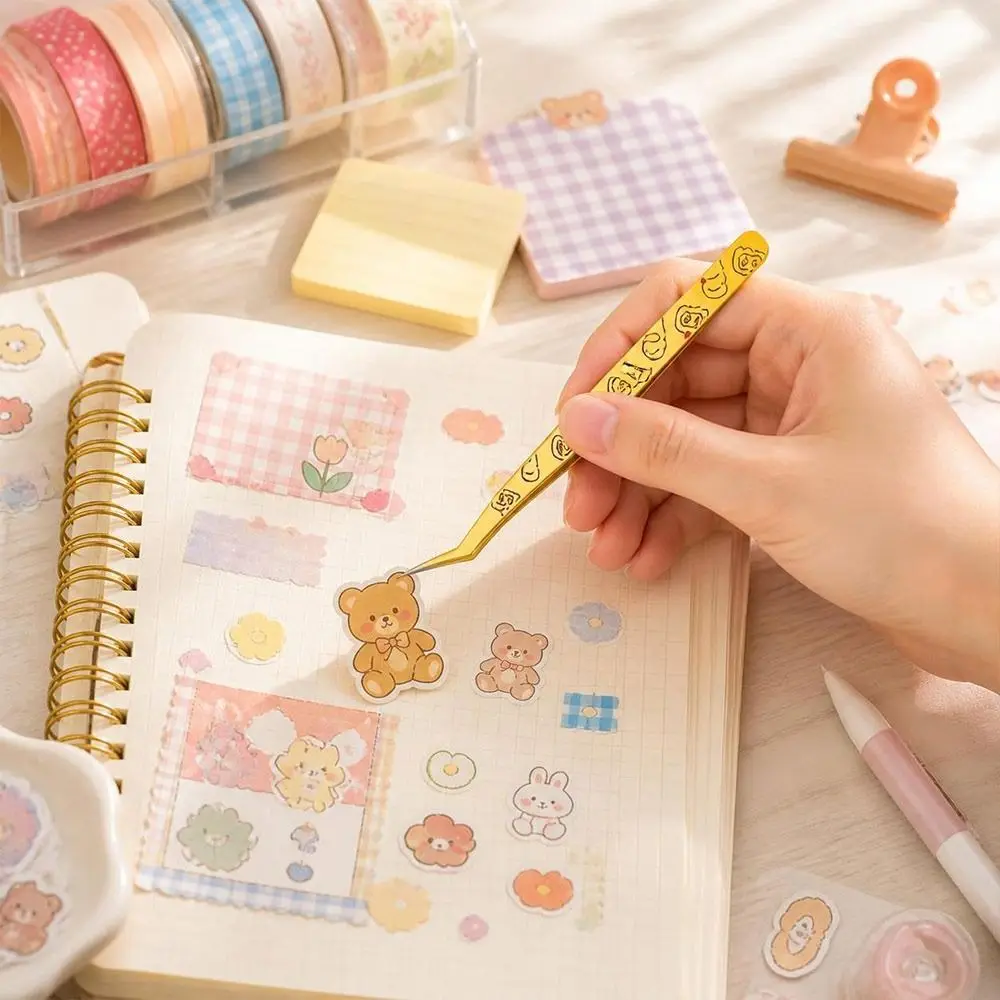 Stainless Steel Curved Stickers Tweezers Anti-static With Leather Case Lashes Extension Tweezer Cartoon Fruits High Precision