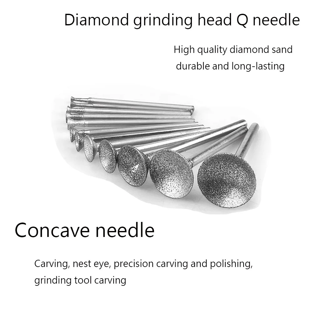 

10PCS 0.5-16mm Q Needle Diamond Grinding Head 2.35/3mm Shank Grinding Bit Needle For Polishing Carving/Burr/Jade Abrasive Tool