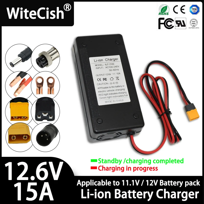 12V 12.6V 10A 15A Lithium 18650 Battery Charger For 3S 11.1V 12 V Li-ion The fast charger is equipped with built-in cooling fan