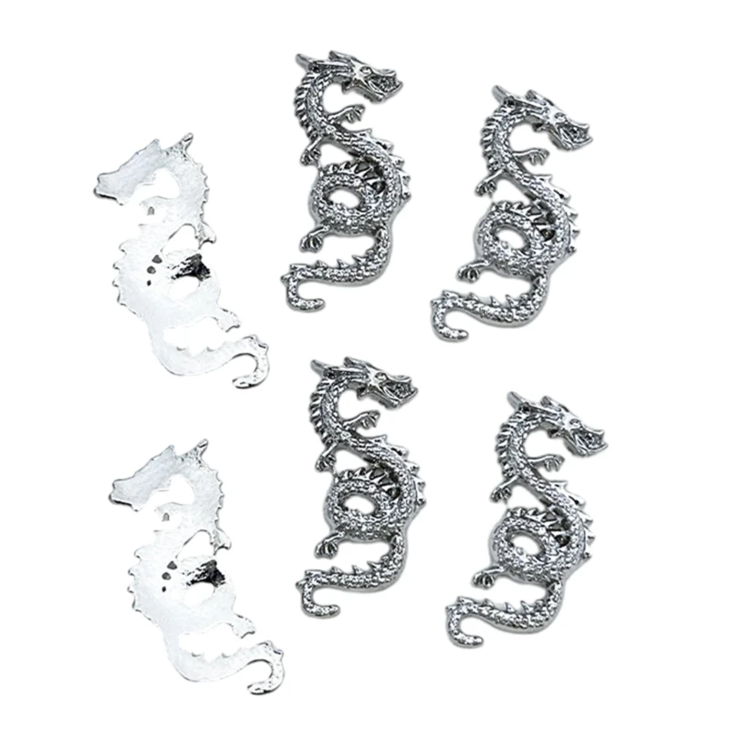 6pcs Shaped Metal Dragon Nail Charms Art Decorations with Diamonds for Manicure DIY for Women Girls