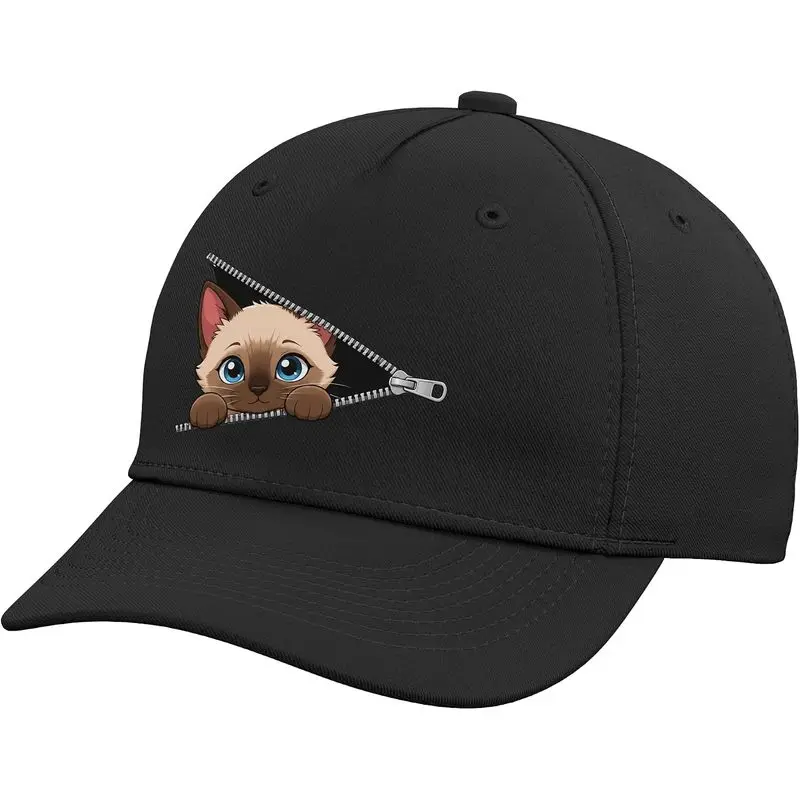 Cute Kitten Peeking Zipper Cat Face Adjustable Baseball Hat