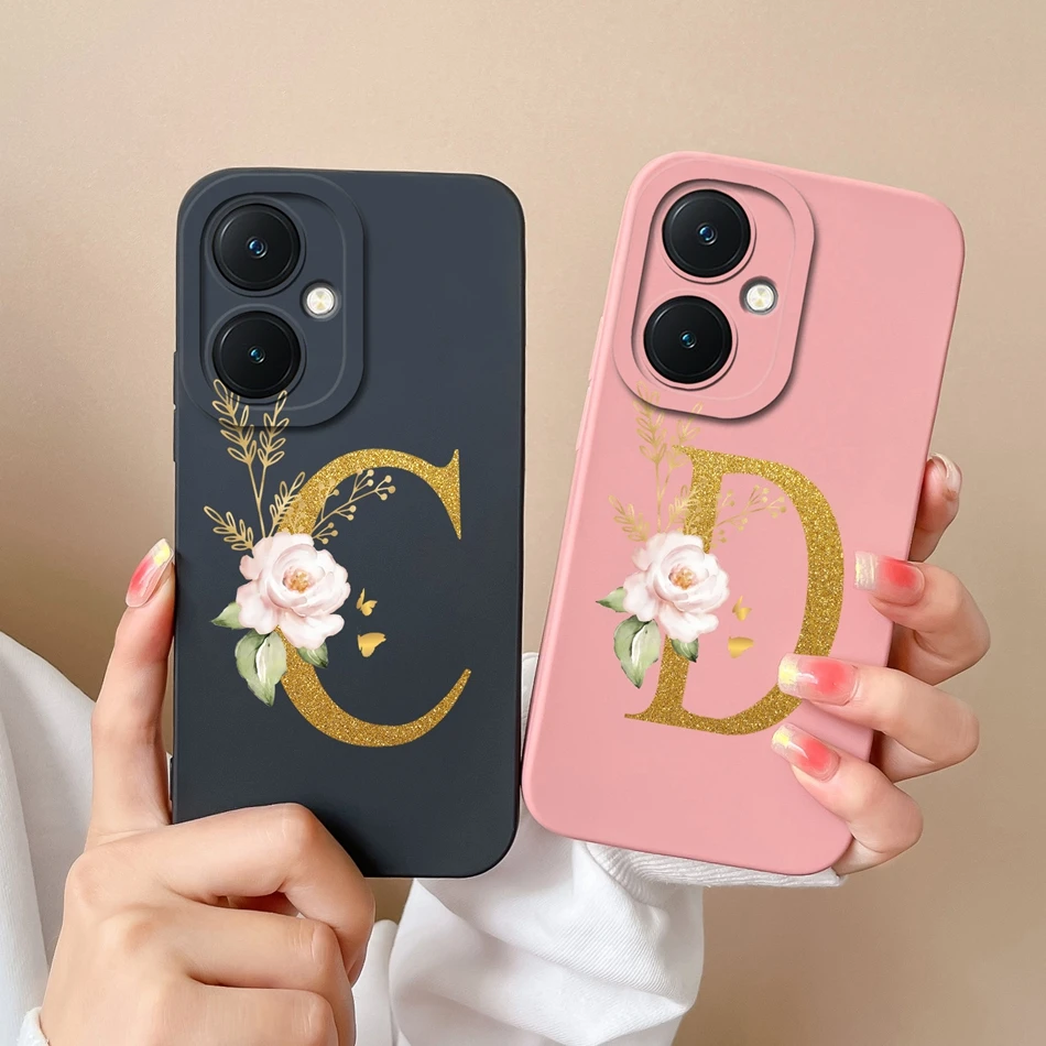 Phone Case For Vivo Y27 4G 5G Elegant 26 Letter Soft Liquid Silicone Lens Protective Anti Drop Cover For Vivo Y 27 Bumper Coque