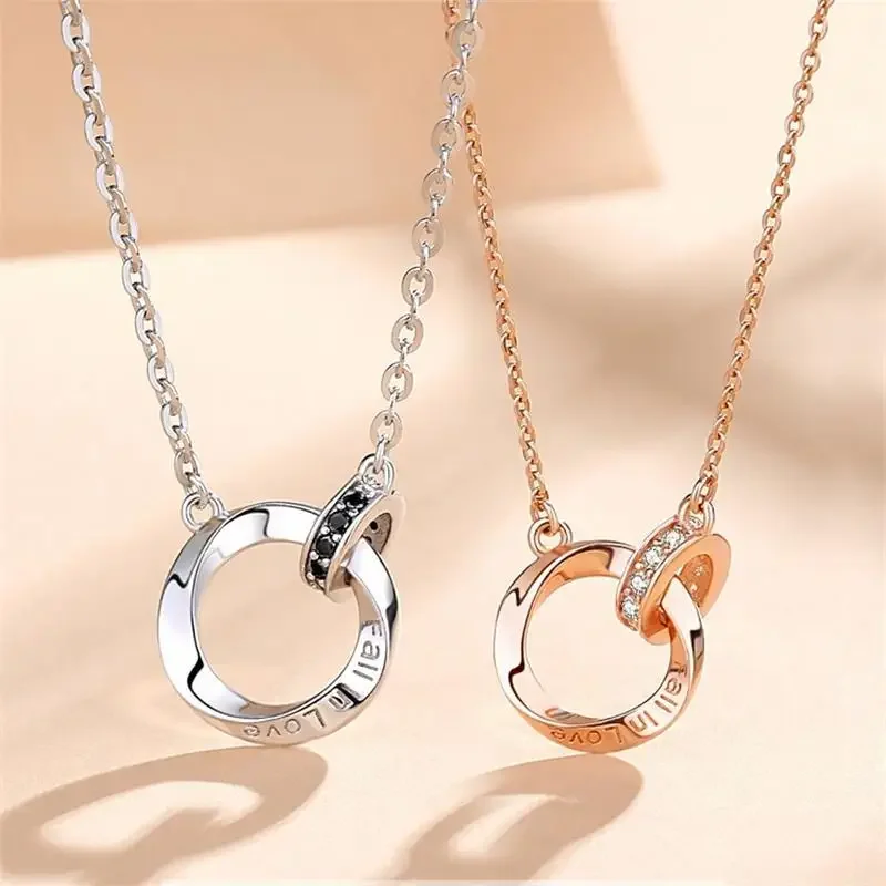 Kalung Pasangan Cincin Mobius Pasangan Pria dan Wanita Rantai Leher Tulang Selangka Serbaguna Aksesori Pesta Trendi Hadiah Pasangan