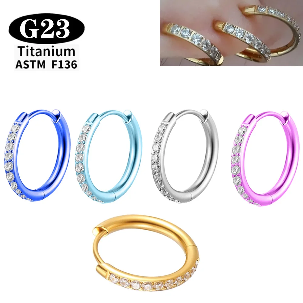 ASTM F136 G23 Titanium arring CZ Hinged Segment Round Nose Ring  Anodizing  Ear Cartilage Helix Piercing Quality Hoop