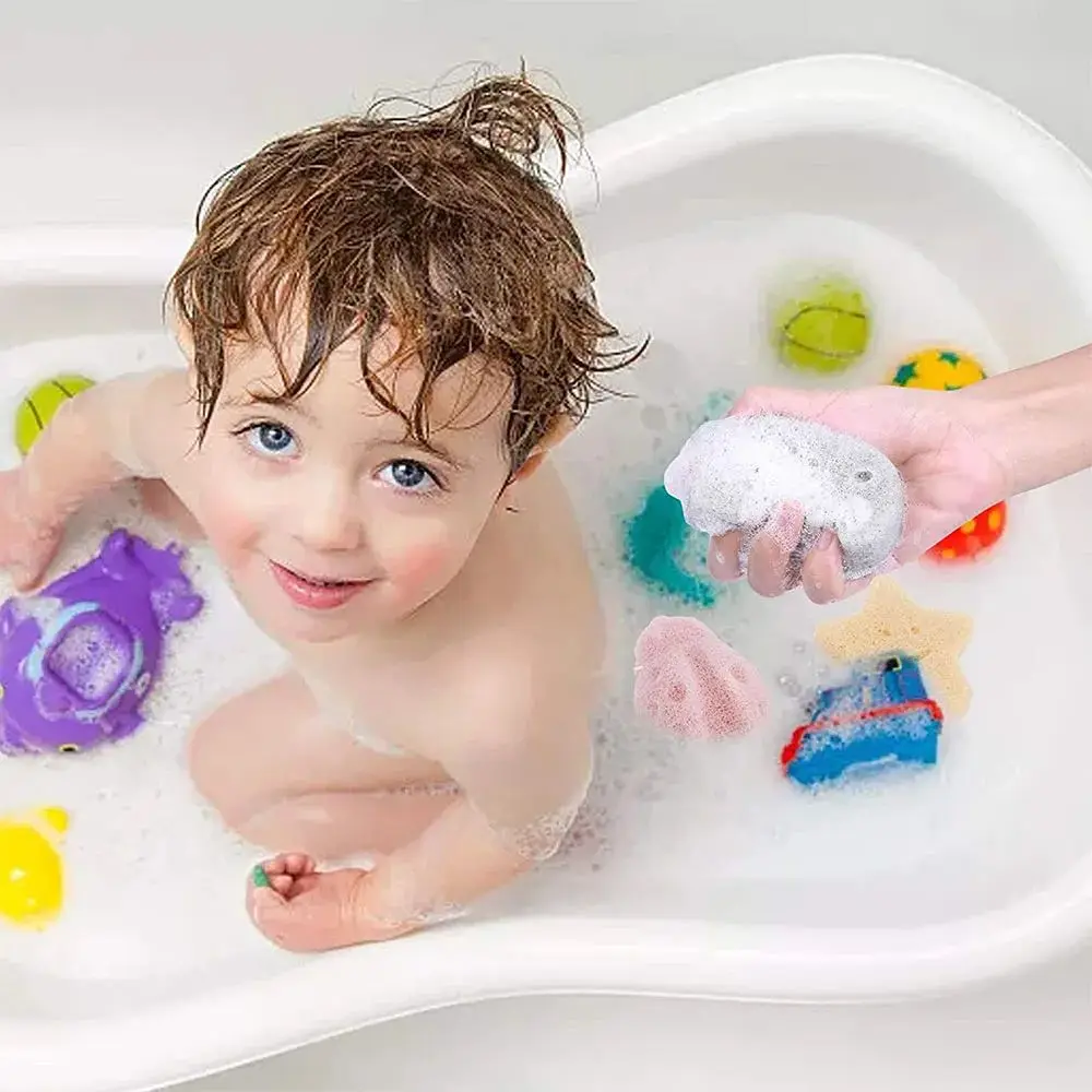 Brinquedos animais bonitos da esponja do bebê para o banho, crianças naturais dos miúdos, tempo do chuveiro do banho da criança, formas konjac brinquedos do banho do bebê esponja da banheira