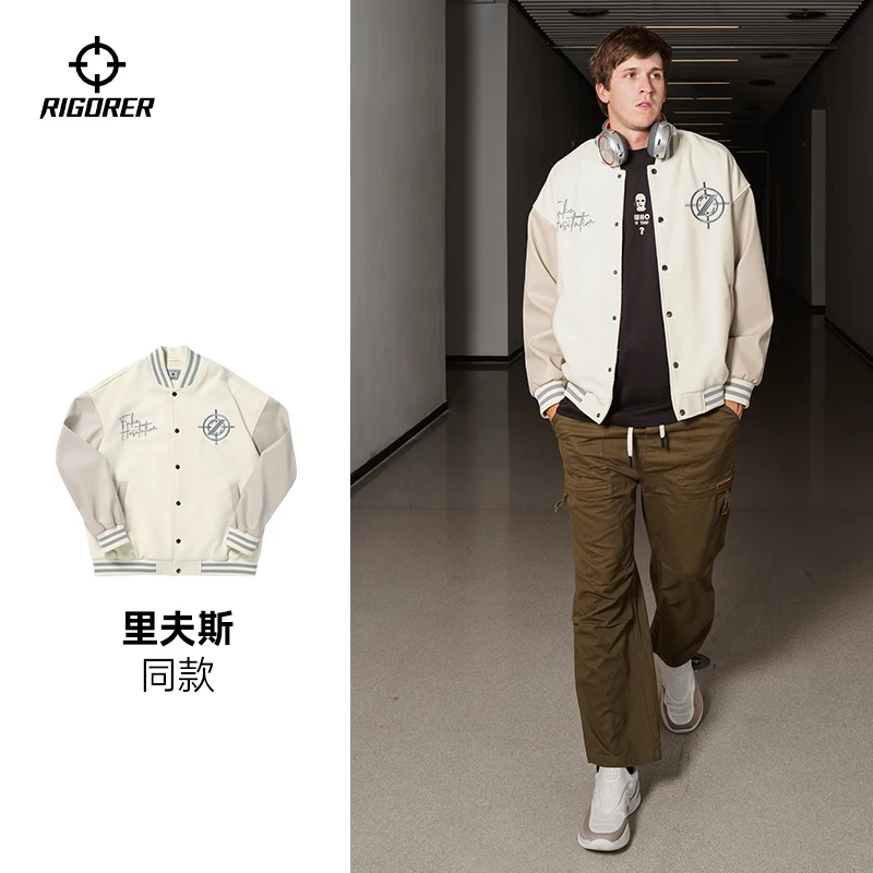 

RIGORER Men's American Varsity Jacket Arrival - Buddha Prayer Embroidered Knitted Cardigan Sweater Sports Casual Baseball Jacket
