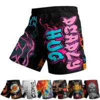 Pantalones cortos de lucha de entrenamiento MMA con tela elástica de 4 vías y sus propios pantalones cortos de MMA con impresión por sublimación y goma
