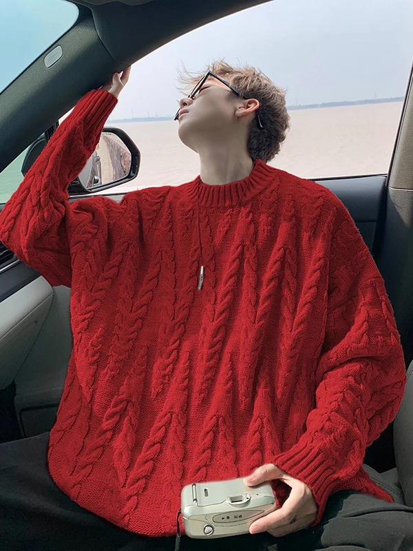 

Extra Large 300 Pou American Lazy Sle round Ne Twist Sweater Men's Faion Brand Knitted irt Trendy Autumn Jaet