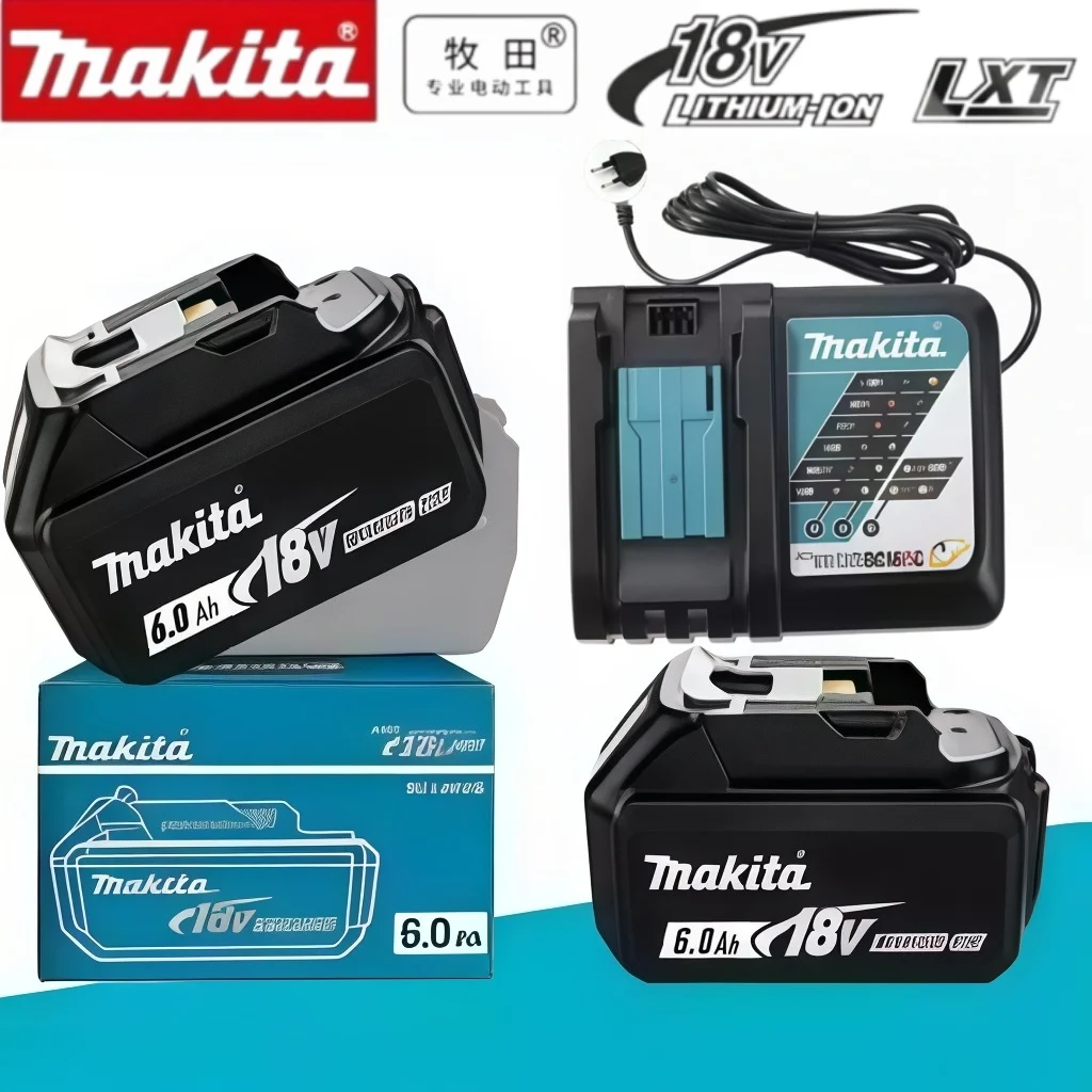 Blue Box Genuine Makita 18 Volt 6Ah Battery Pack & Charger Kit, Replacement for BL1850B BL1840B Electric Power Tools