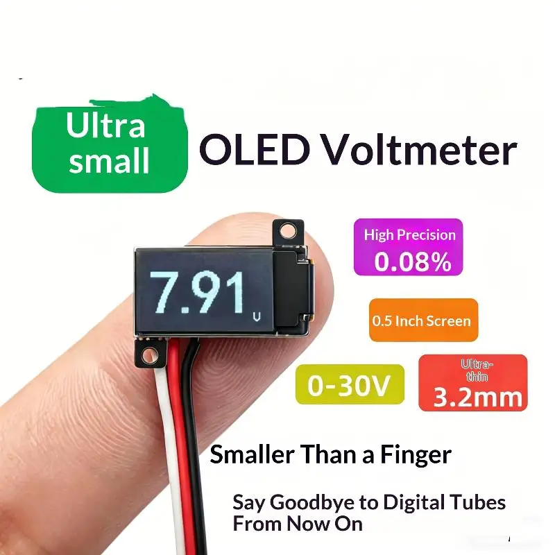 1 Set 0-30V Ultra Thin High Precision 2/3 Wire Voltage Meter Head The Smallest Ever 0.5 Inch OLED Digital Voltmeter