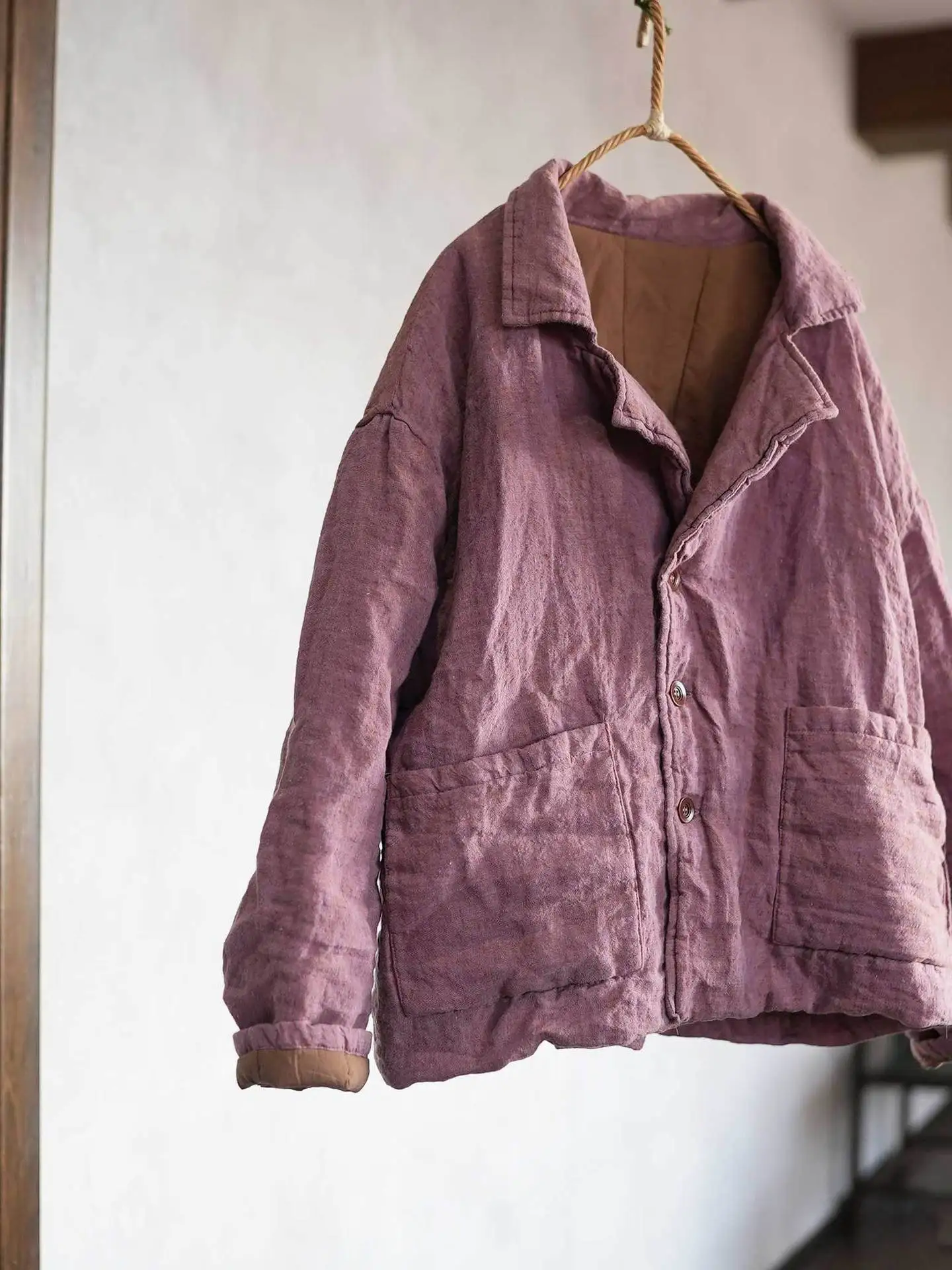 

Утепленное хлопковое пальто в стиле ретро, свободного кроя, из льна, зимнее, с длинными рукавами, на одной пуговице, однотонное