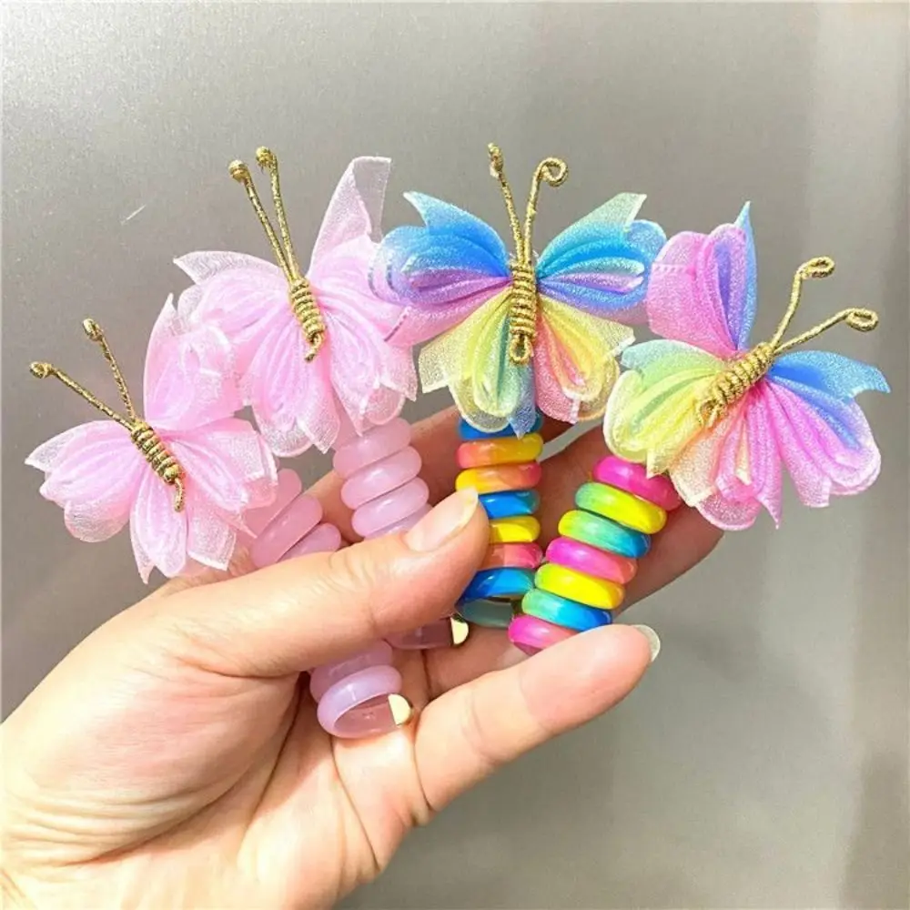High Elasticity Telephone Wire Hair Loop Spiral Coil Hair Accessories Head Bands Colorful Butterfly Sweet Ponytails Hair Rope