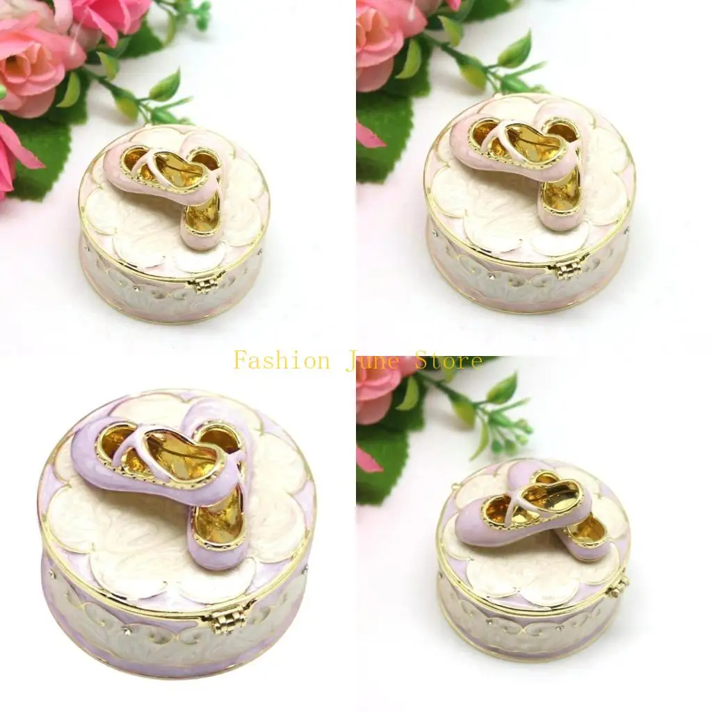 

N5KA Elegant Ballet Shoe Embellished Jewelry Box for Rings and Small Accessories