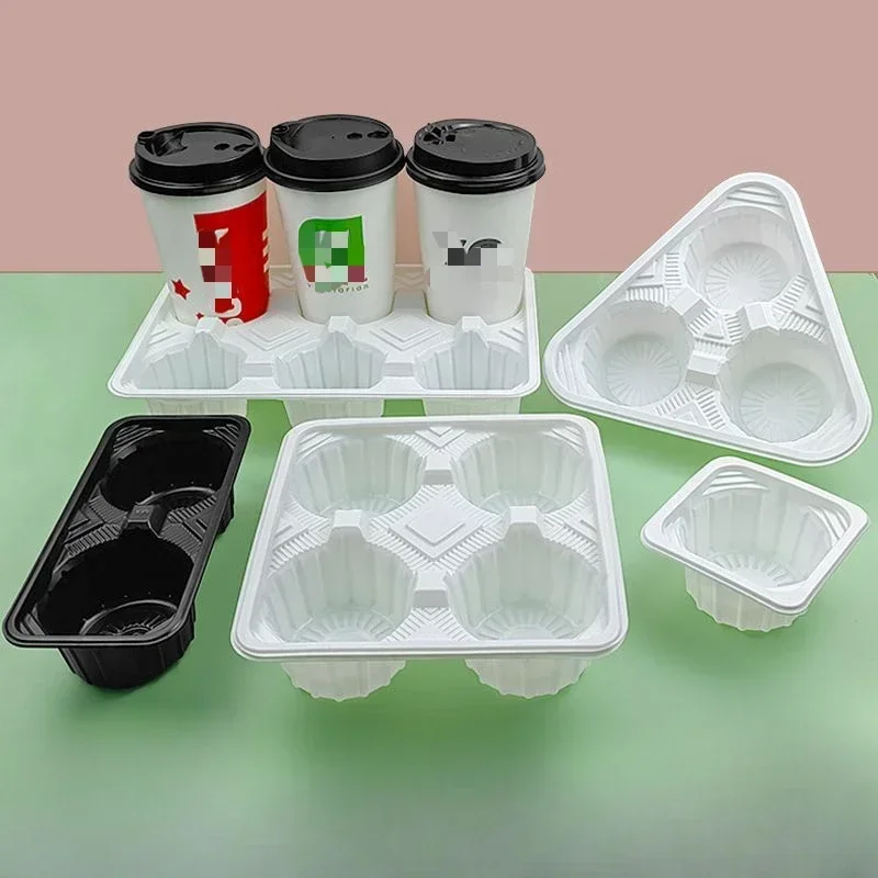 125pcs Disposable Thickened Plastic Cup Holder Coffee Shop Takeaway Anti Spill Tray Beverage Packaging Anti Slip Cup Holders