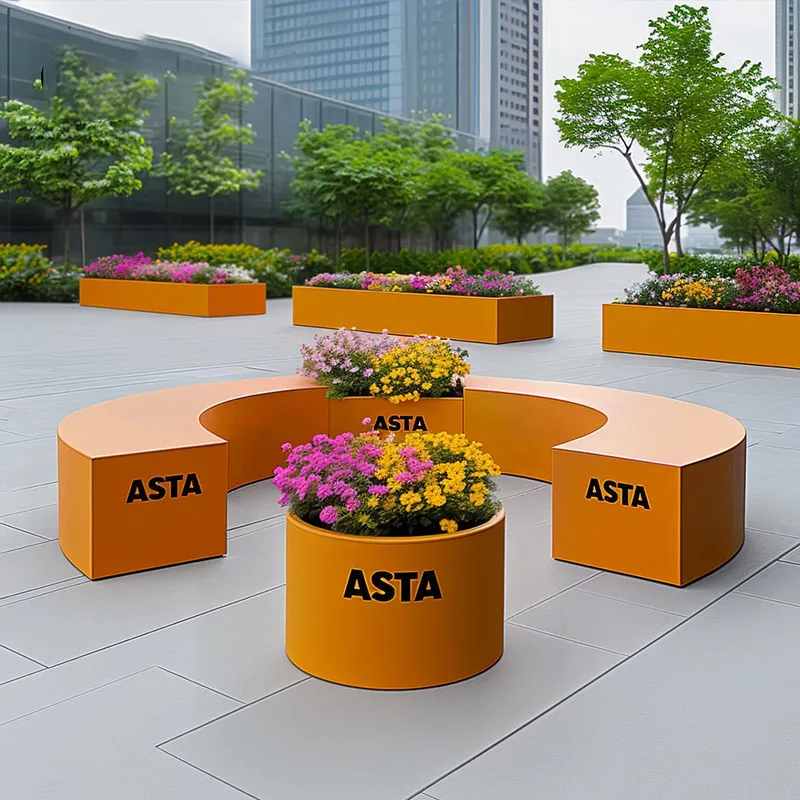 

Modern Outdoor Seating Commercial Street Anti corrosion Wooden Flower Box Seating Park Community Courtyard Bench