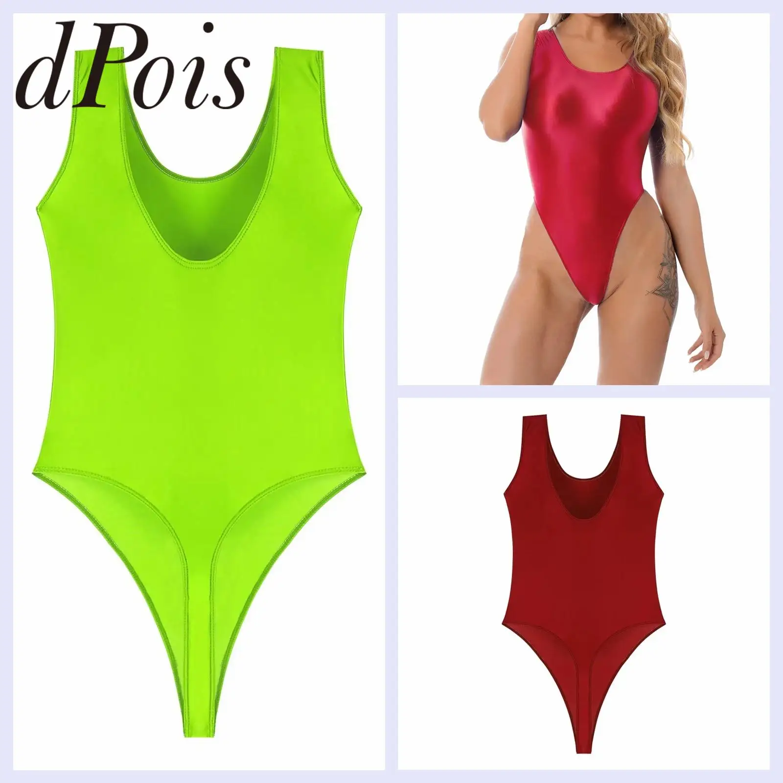 

Women's Glossy One Piece Sleeveless High Cut Thong Leotard Swimming Bathing Suit Swimsuit for Woman Bodysuit Sexy Swimwear