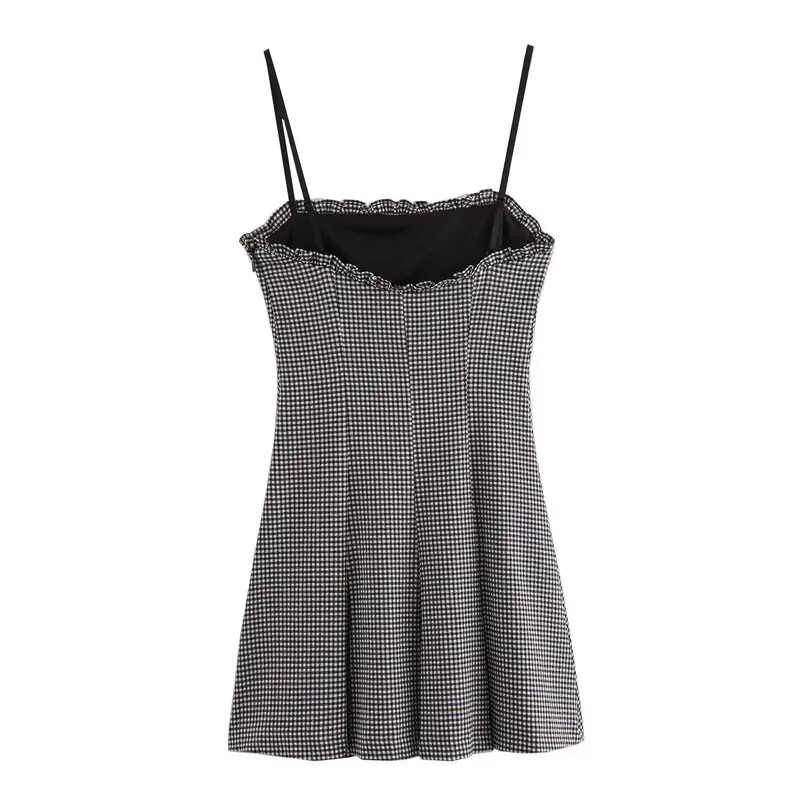 Été nouveau doux rétro coupe ajustée taille cintrée sangle à carreaux Dr petite taille Sexy Sle No Sve autre matériau pièce unique