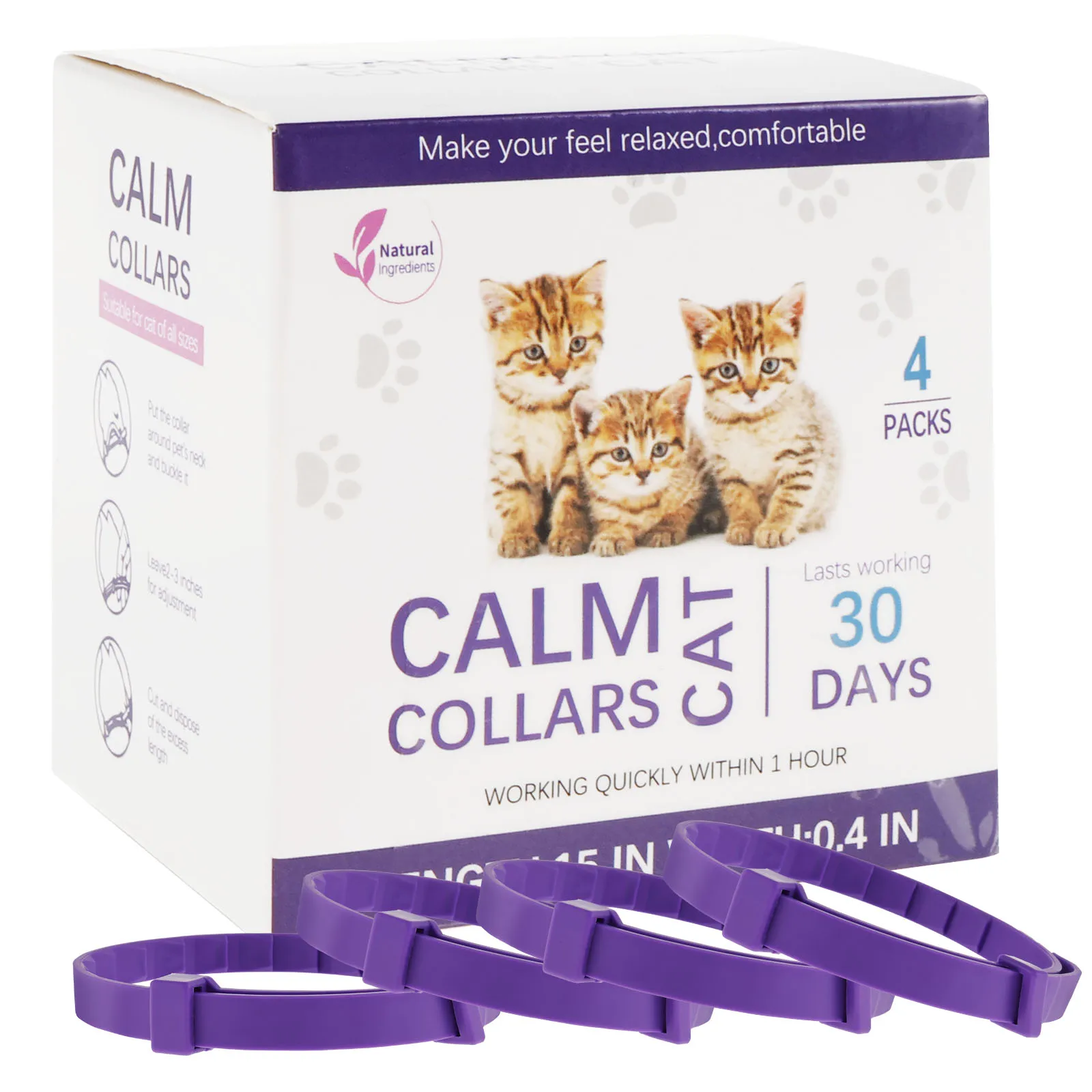 4Pcs Calming Collar Cats for Calm Relax Soothing Pheromone Collars with Adjustable Flexible Relieve Anxiety Comfortable