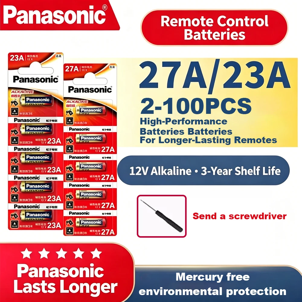 Panasonic 23A 27A 12V Alkaline-Batterie A23 A27 23GA A23S E23A MN21 V23GA GP23A LRV08 L1028 Langlebige, auslaufsichere Batterie für Do